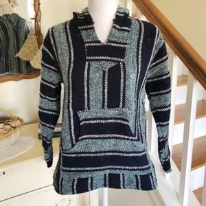 Blue and White Baja Hoodie Sweater